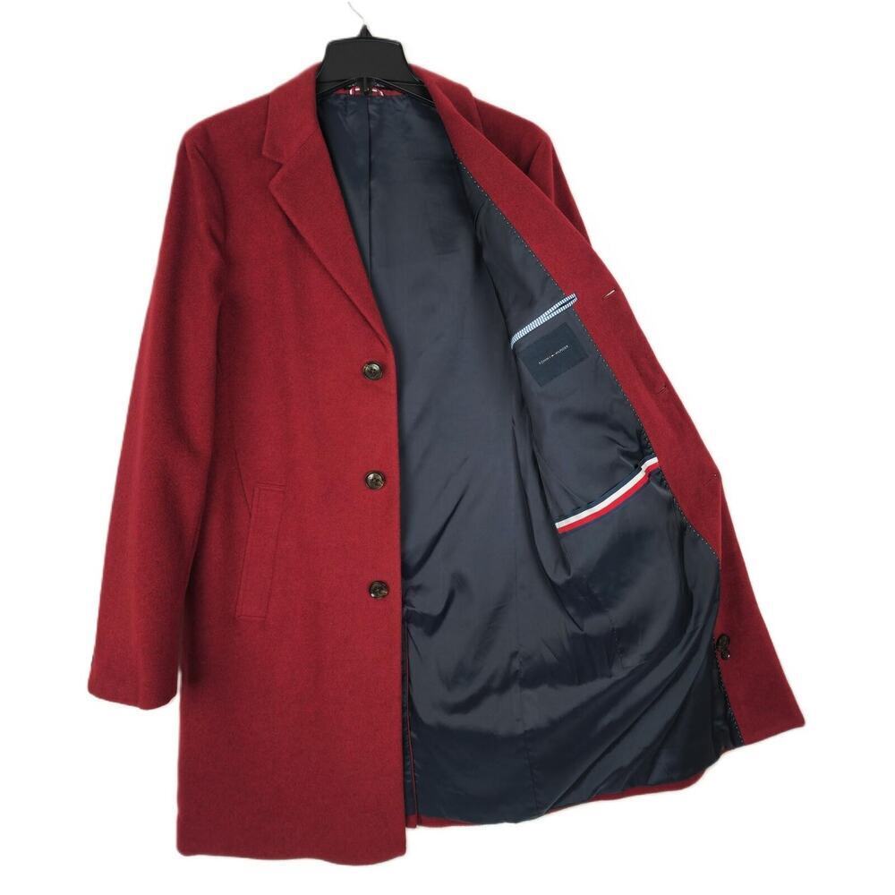 Tommy Hilfiger Mens Modern Fit Addison Overcoat 38R Red Wool Blend Stretch NWT